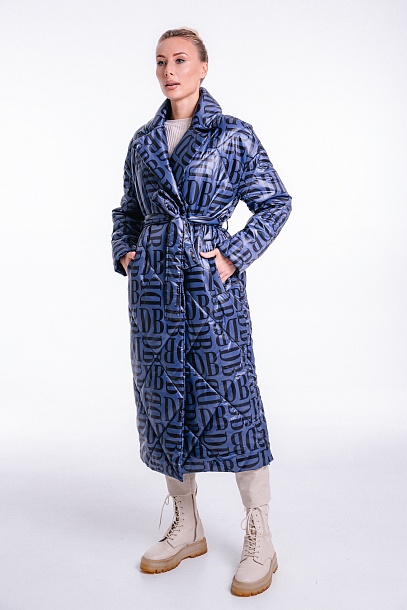 Пальто женское текстильное с оригинальным принтом в синем цвете | Capitol