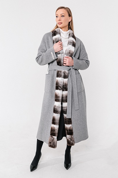 Пальто женское из кашемира отделка мех кролика | Capitol